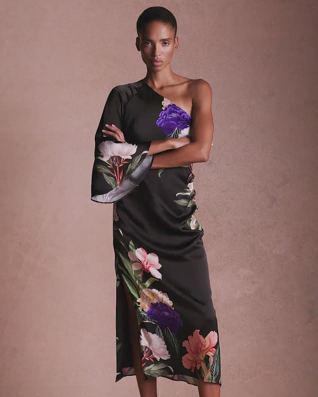 Atlantis Crepe Satin Dress - Black media 4