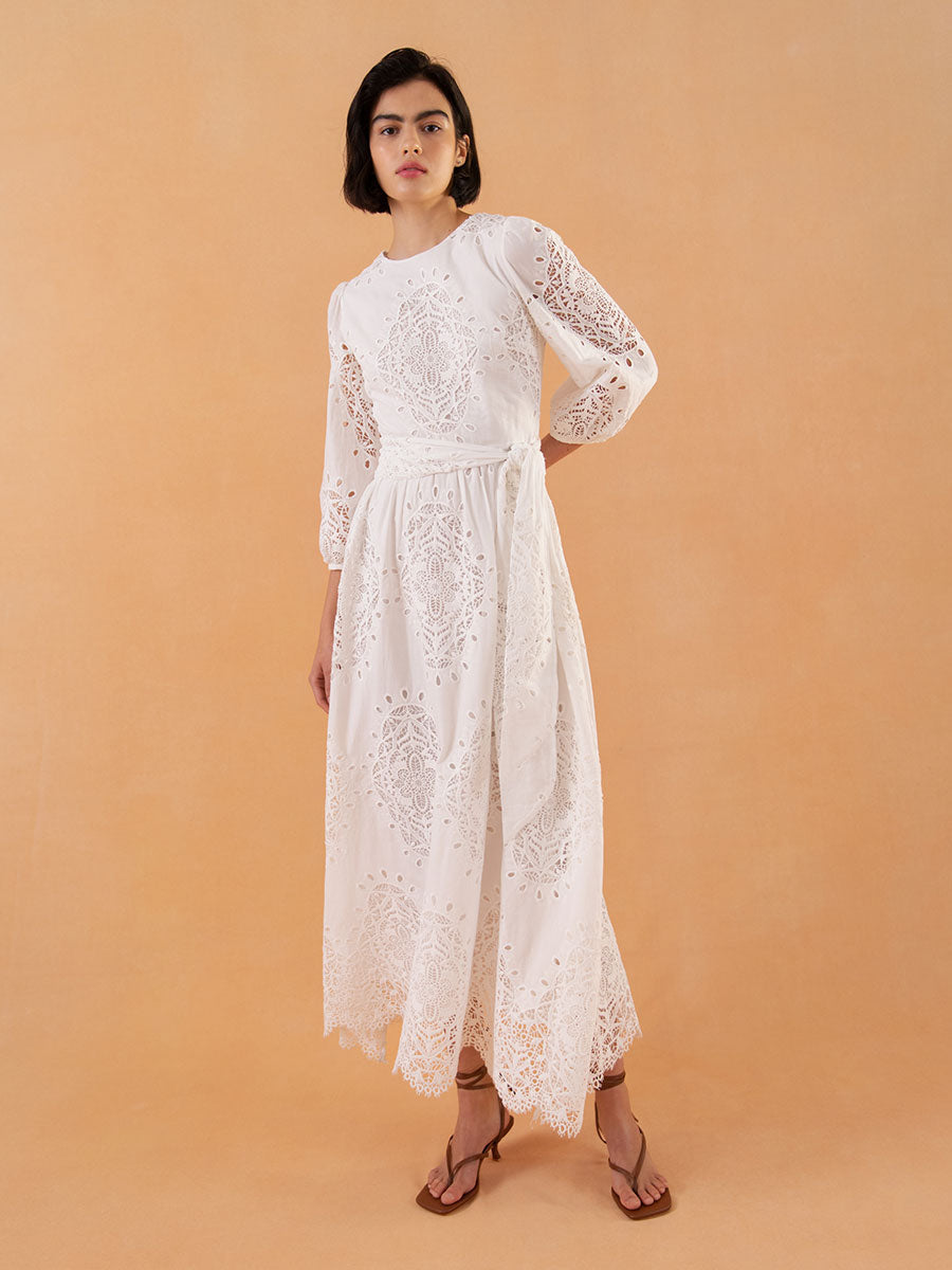Constance Broderie Anglaise Midi Dress - White media 1