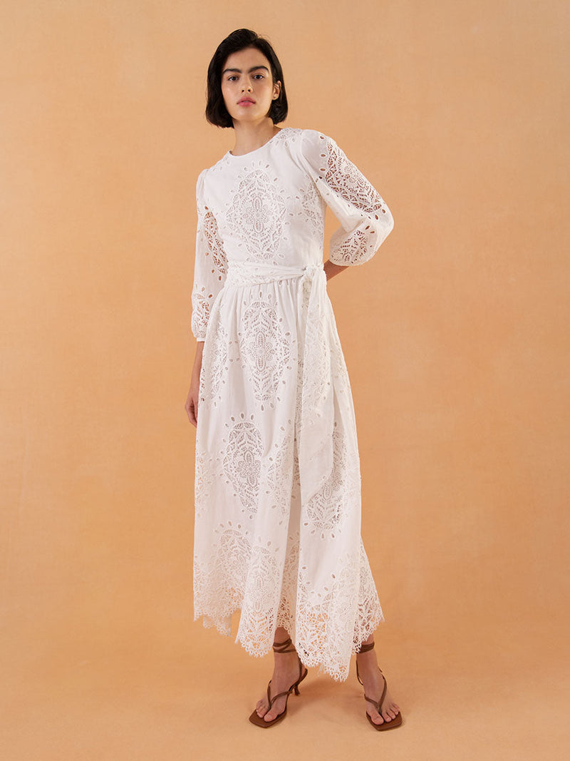 Constance Broderie Anglaise Midi Dress - White media 1