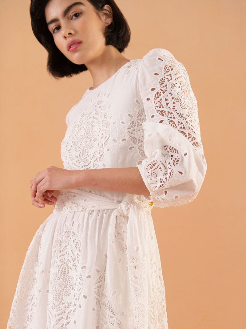 Constance Broderie Anglaise Midi Dress - White media 2