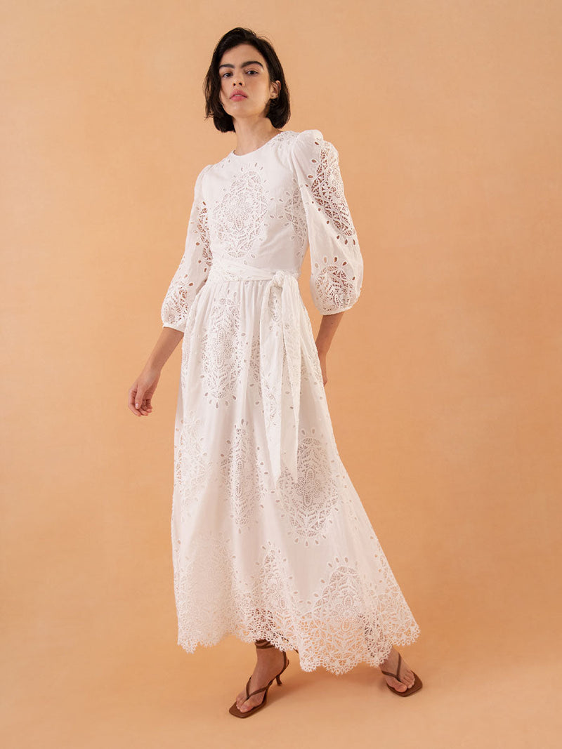 Constance Broderie Anglaise Midi Dress - White media 3
