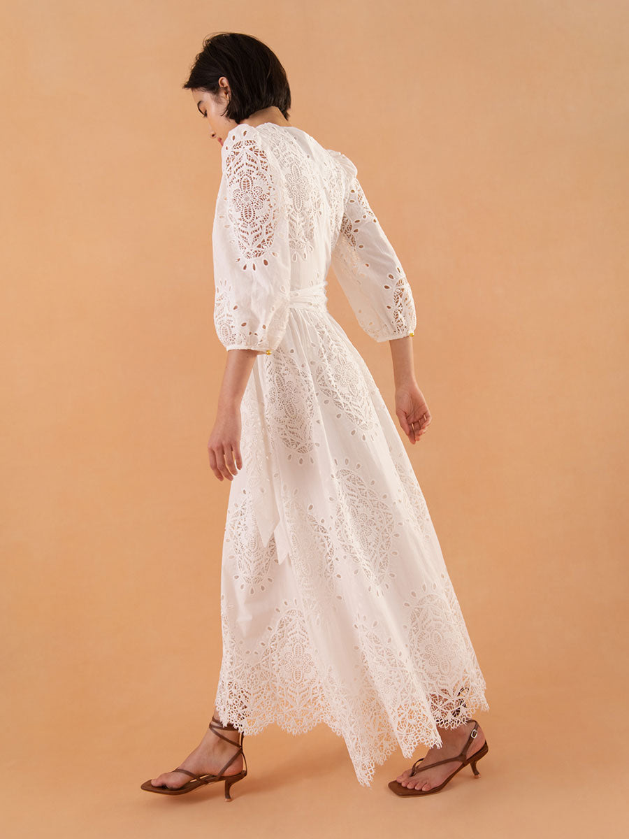Constance Broderie Anglaise Midi Dress - White media 4