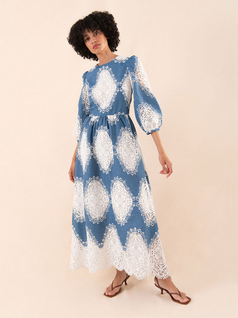Constance Broderie Anglaise Midi Dress - Lace/denim media 1