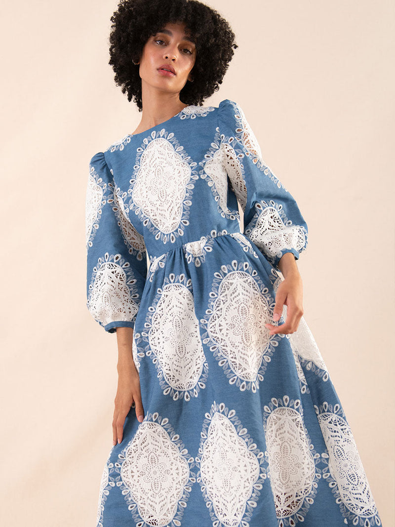 Constance Broderie Anglaise Midi Dress - Lace/denim media 2