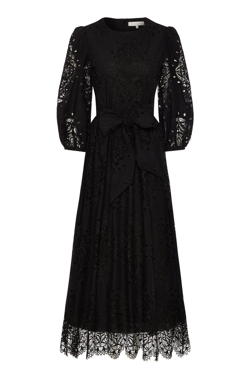 Constance Broderie Anglaise Midi Dress - Black media 6