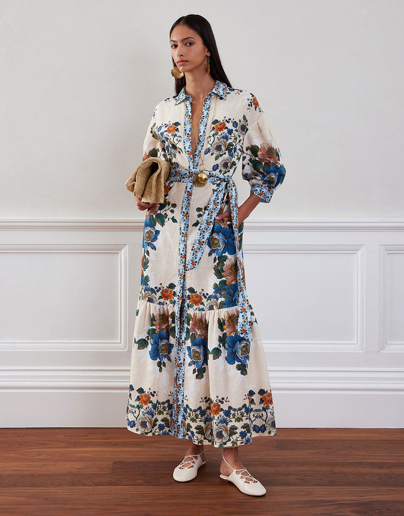 Bianca Linen Maxi Dress - Magical Blossom Cream media 3