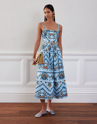 Ninet Cotton Midi Dress - Magical Blossom Blue media 1