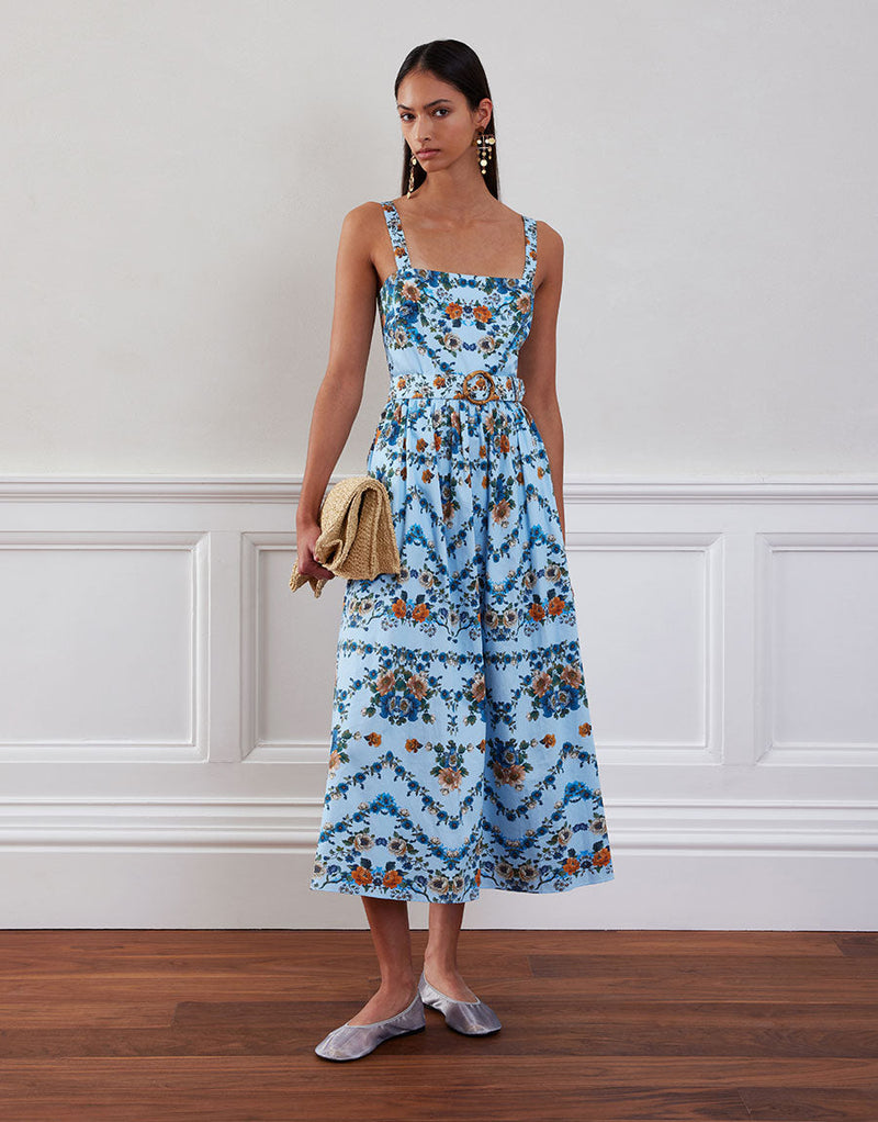 Ninet Cotton Midi Dress - Magical Blossom Blue media 1