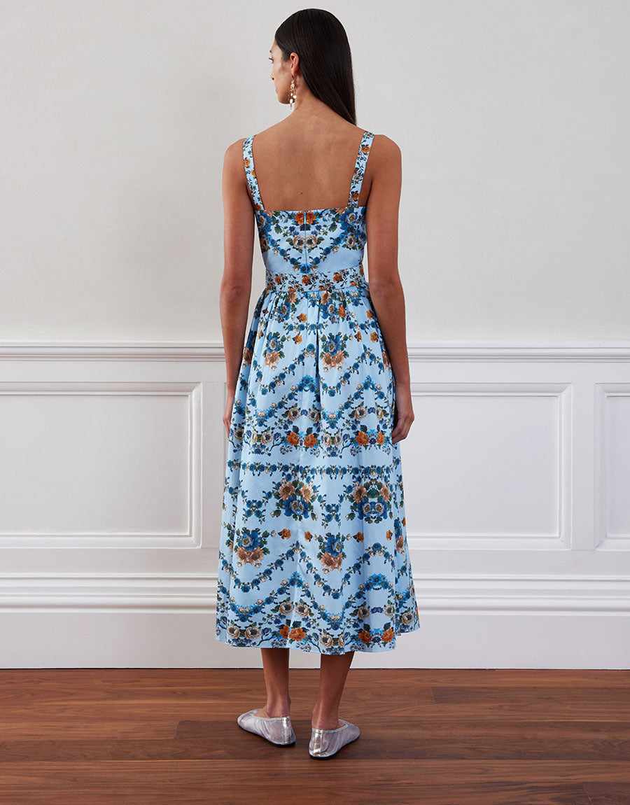 Ninet Cotton Midi Dress - Magical Blossom Blue media 2