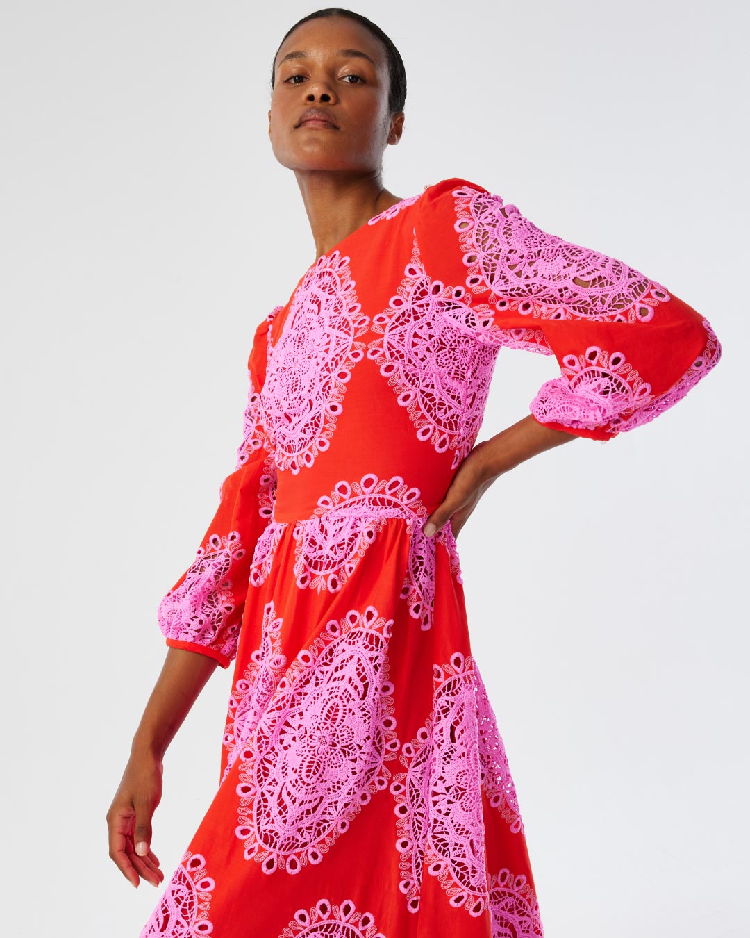 Constance Lace Midi Dress - Red media 1