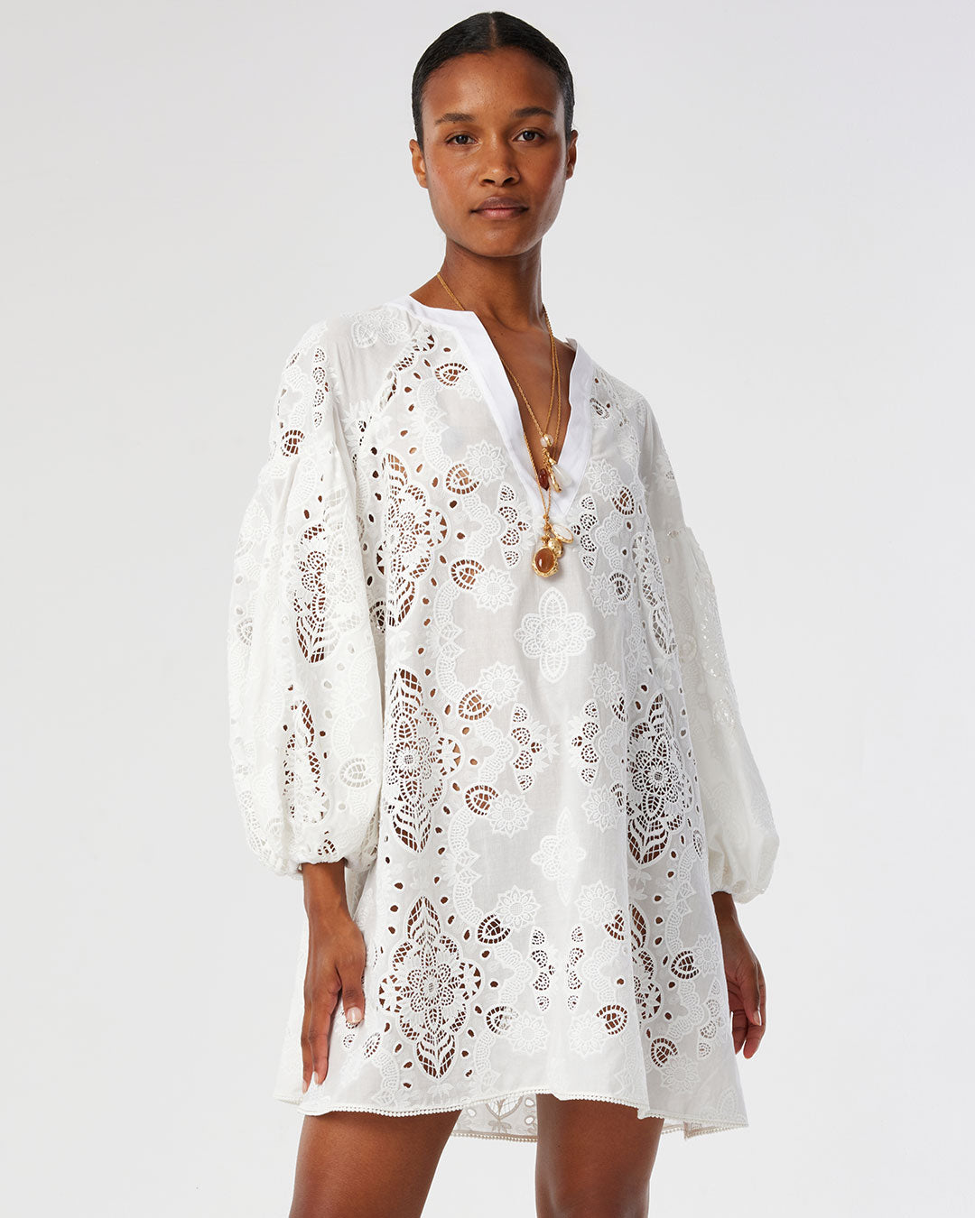 Harlow Lace Mini Dress - White media 1