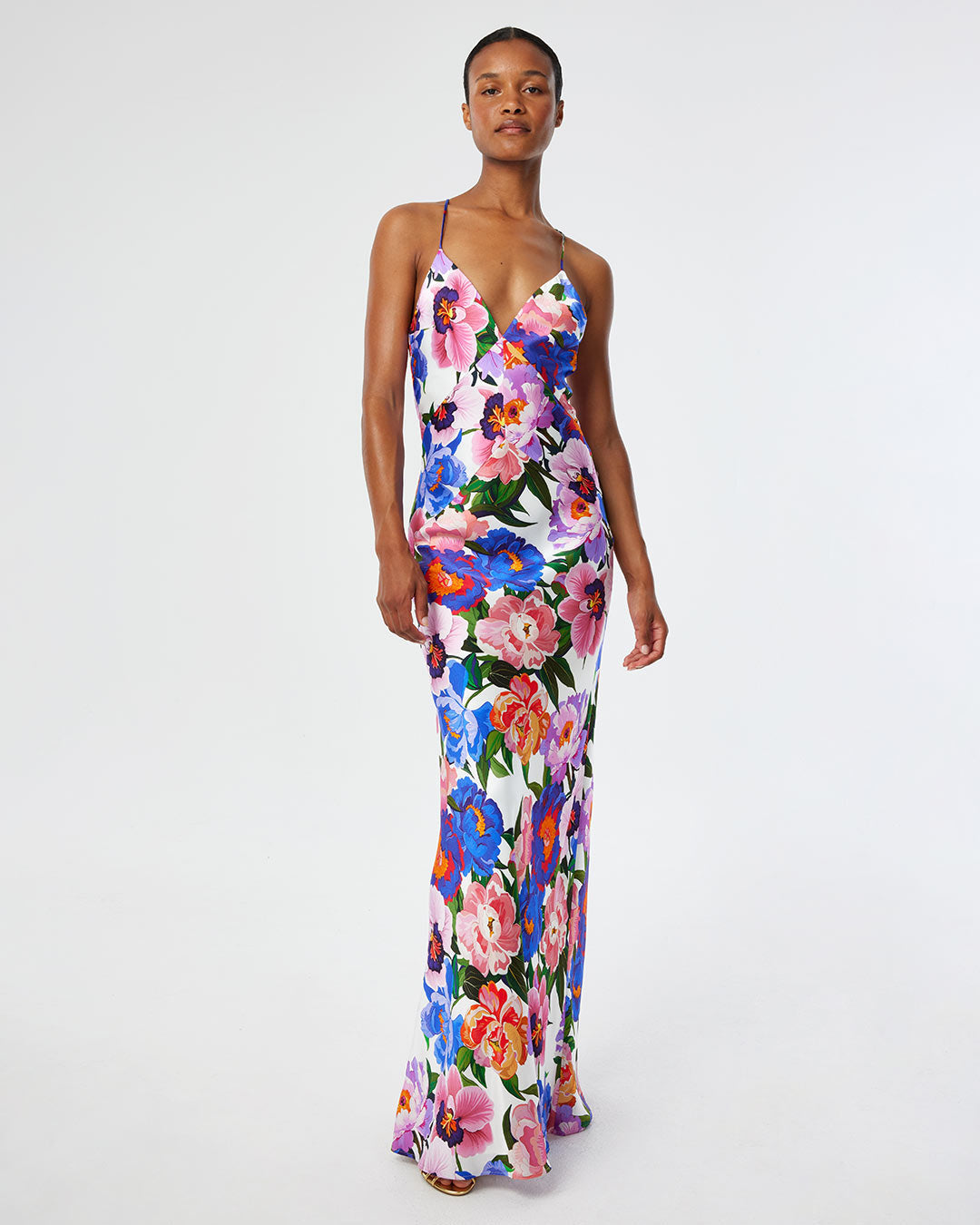 Olive Satin Maxi Dress - Floral Candy media 1