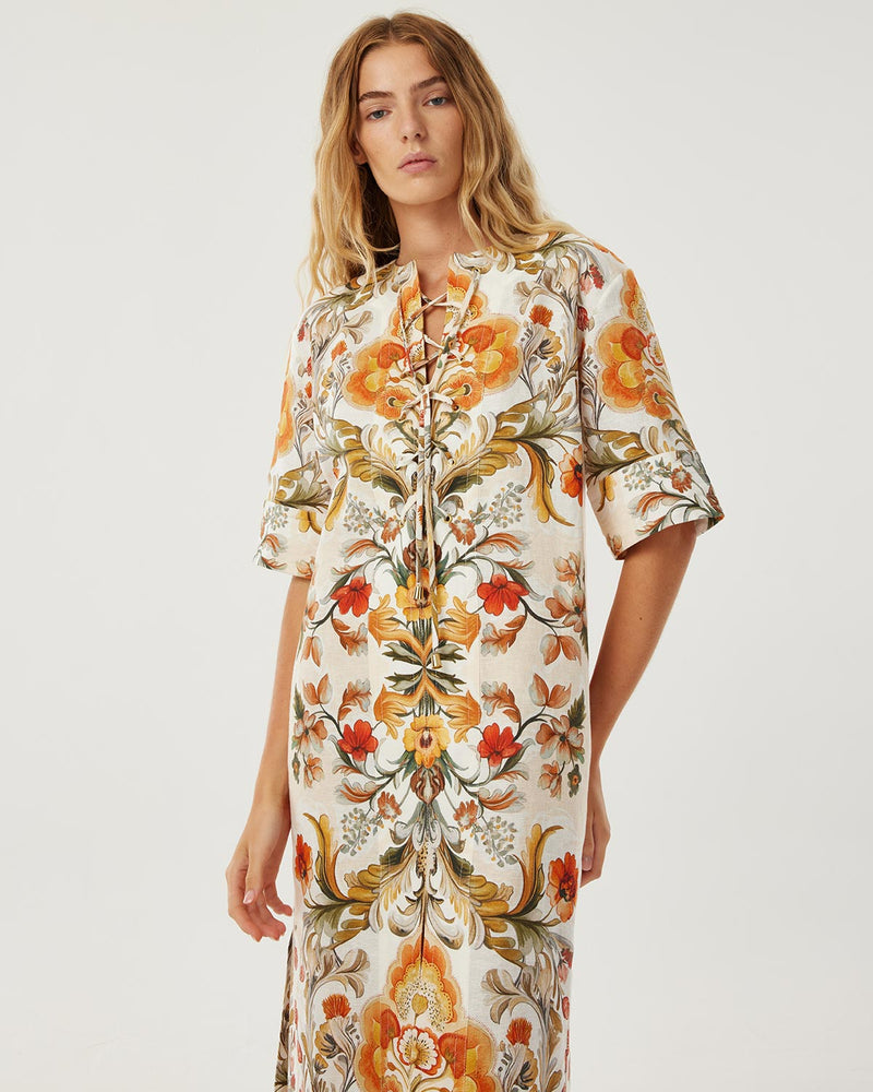 Calista Linen Dress - Sun Fire Garden - Cream media 2