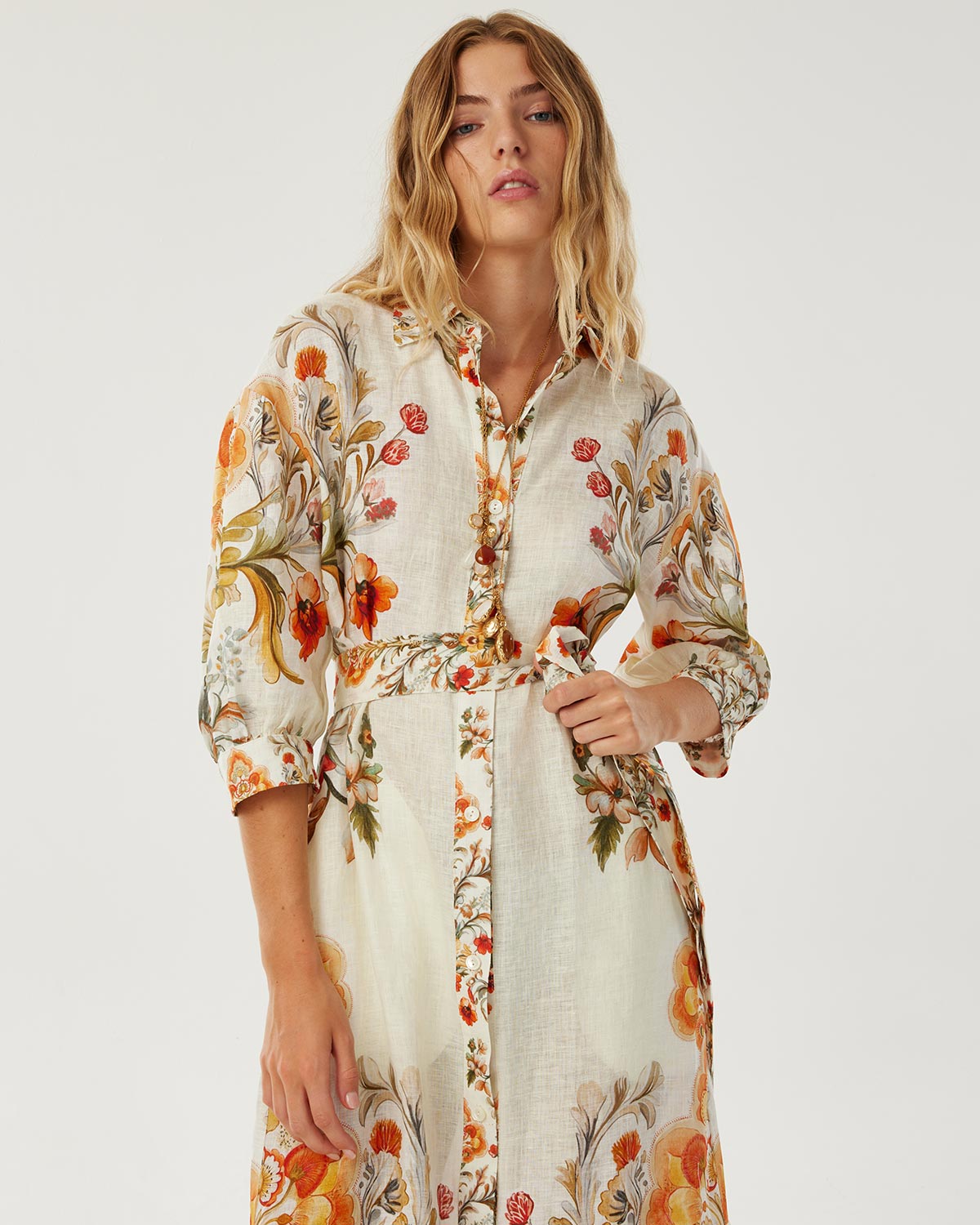 Bianca Linen Maxi Dress - Sun Fire Garden - Cream media 2