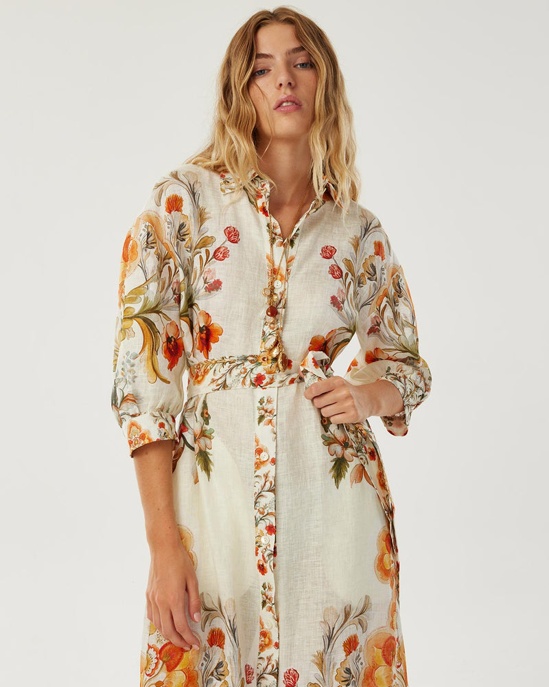Bianca Linen Maxi Dress - Sun Fire Garden - Cream media 2