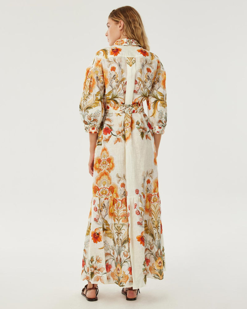 Bianca Linen Maxi Dress - Sun Fire Garden - Cream media 3