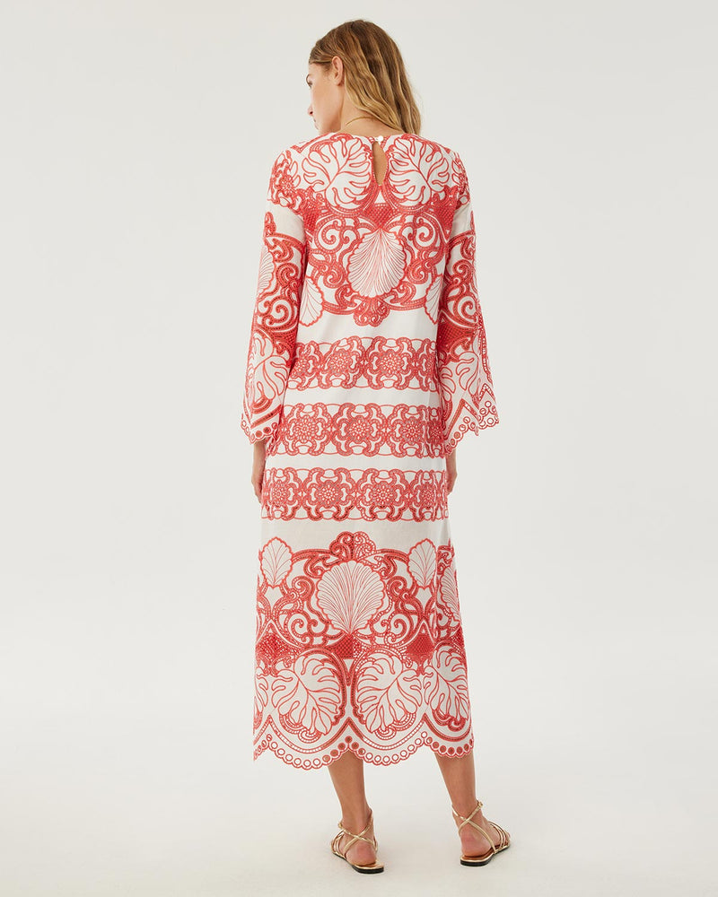 Seraphina Lace Midi Dress - White & Coral media 3