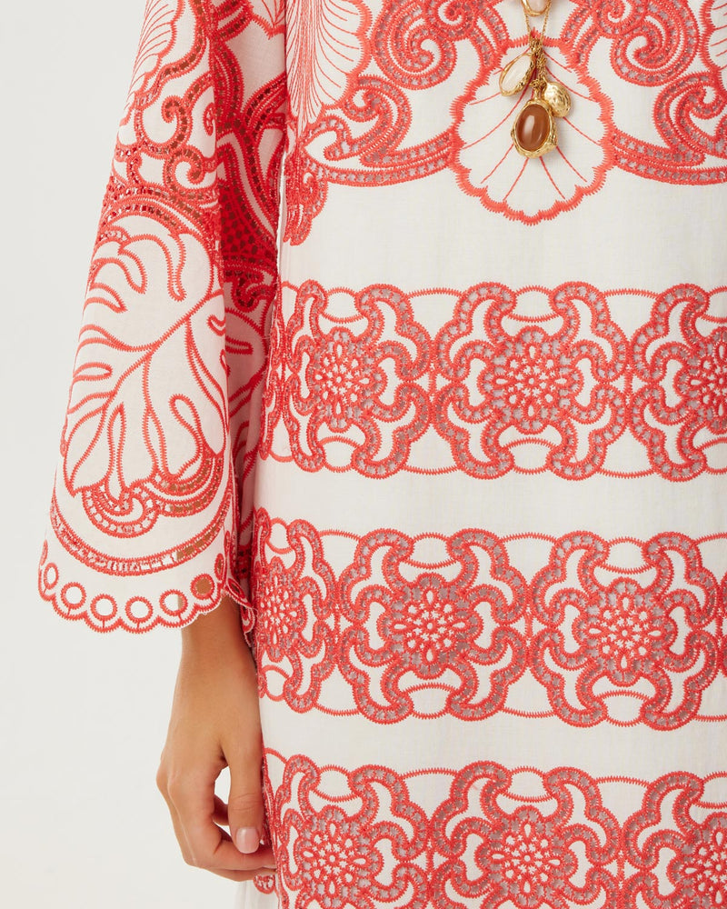 Seraphina Lace Midi Dress - White & Coral media 4