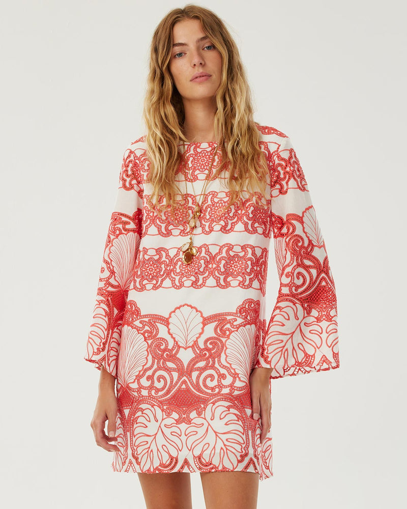 Stevie Lace Mini Dress - White & Coral media 1