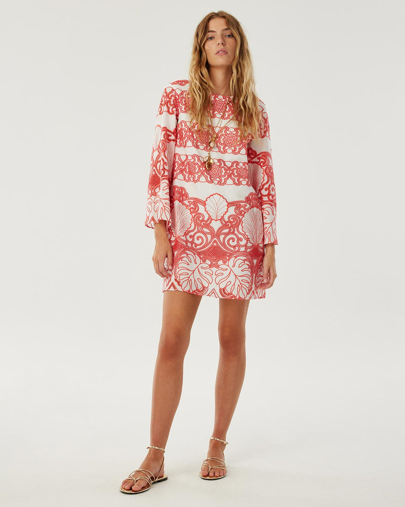 Stevie Lace Mini Dress - White & Coral media 2