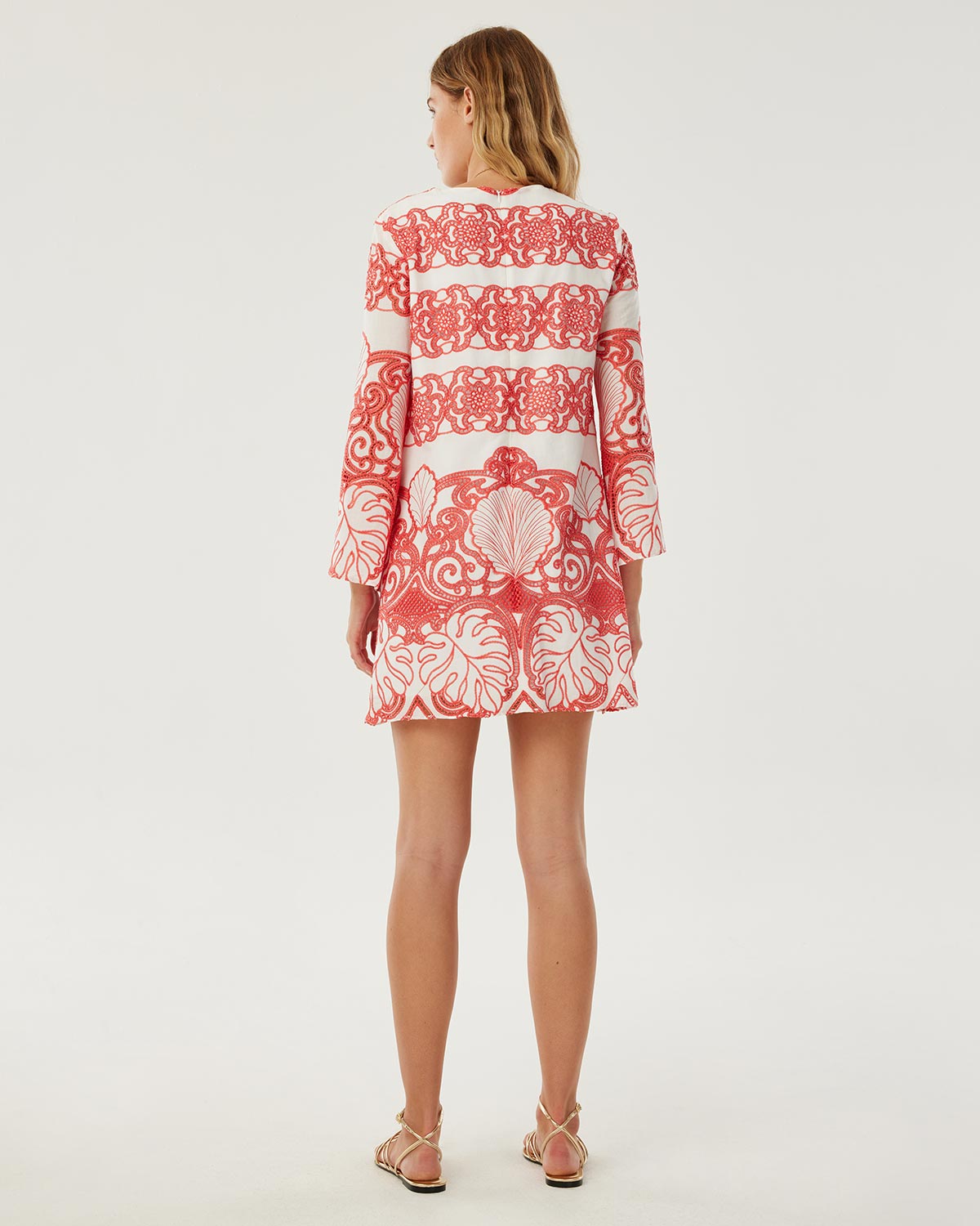 Stevie Lace Mini Dress - White & Coral media 3