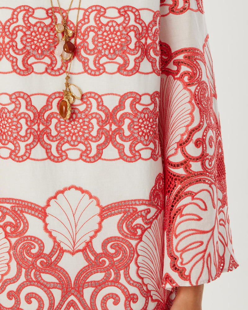 Stevie Lace Mini Dress - White & Coral media 4