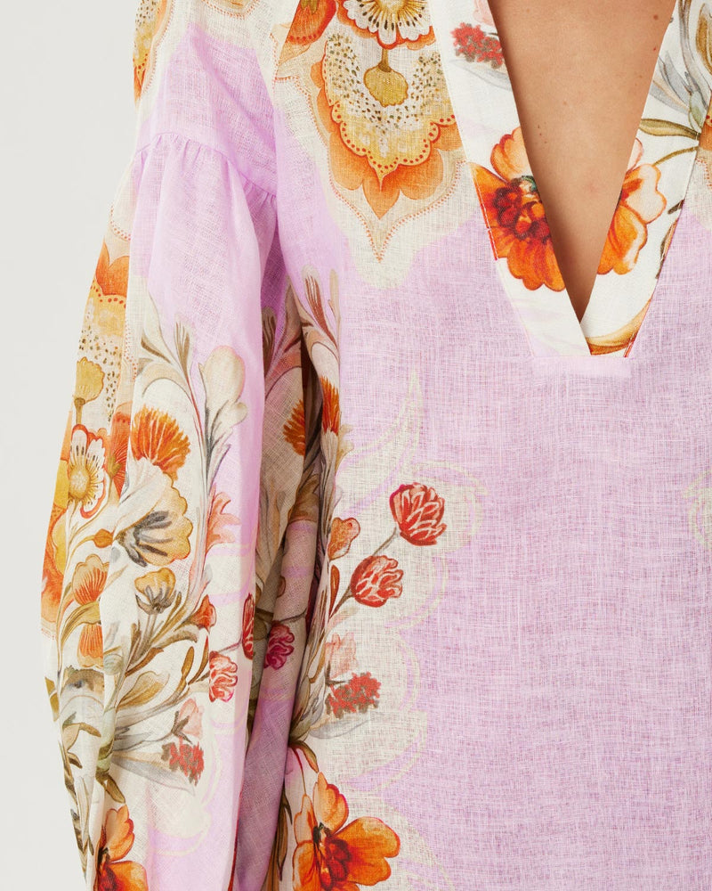 Harlow Linen Mini Dress - Sun Fire Garden - Lilac media 4