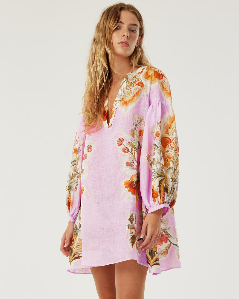 Harlow Linen Mini Dress - Sun Fire Garden - Lilac media 2