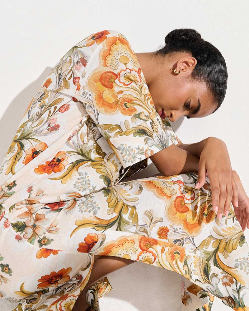 Calista Linen Dress - Sun Fire Garden - Cream media 4