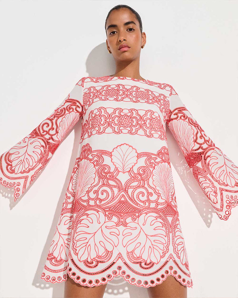 Stevie Lace Mini Dress - White & Coral media 5