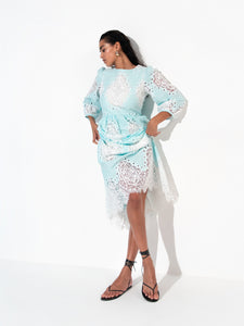 Constance Twill Lace Midi Dress - Pale Blue