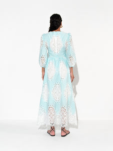 Constance Twill Lace Midi Dress - Pale Blue