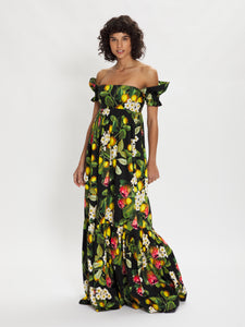 Antigone Floral Cotton Maxi Dress – Black