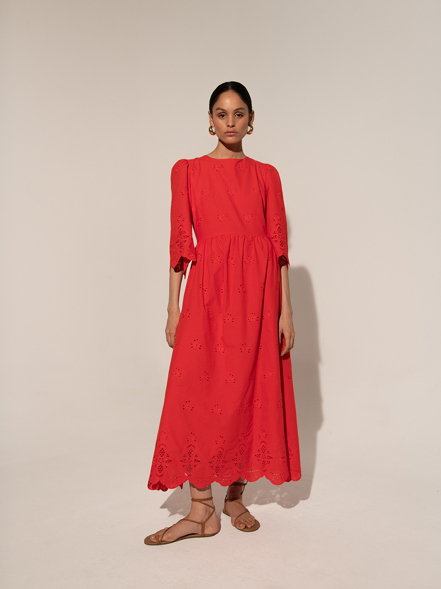 Carla Broderie Anglaise Maxi Dress Red