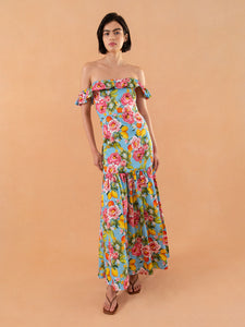 Farrah Cotton Maxi Dress - Peonia Blue/Pink