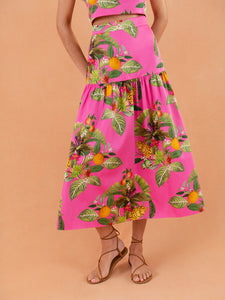 June Cotton Midi Skirt - Calypso Pink