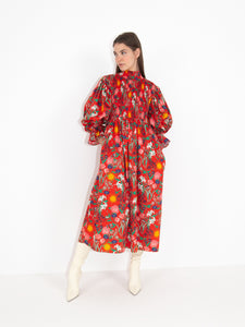 Catriona Cotton Shirred Midi Dress - Midnight Sun Red