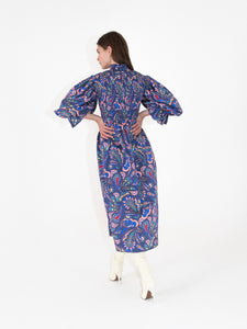 Catriona Cotton Shirred Midi Dress - Paisley Blue