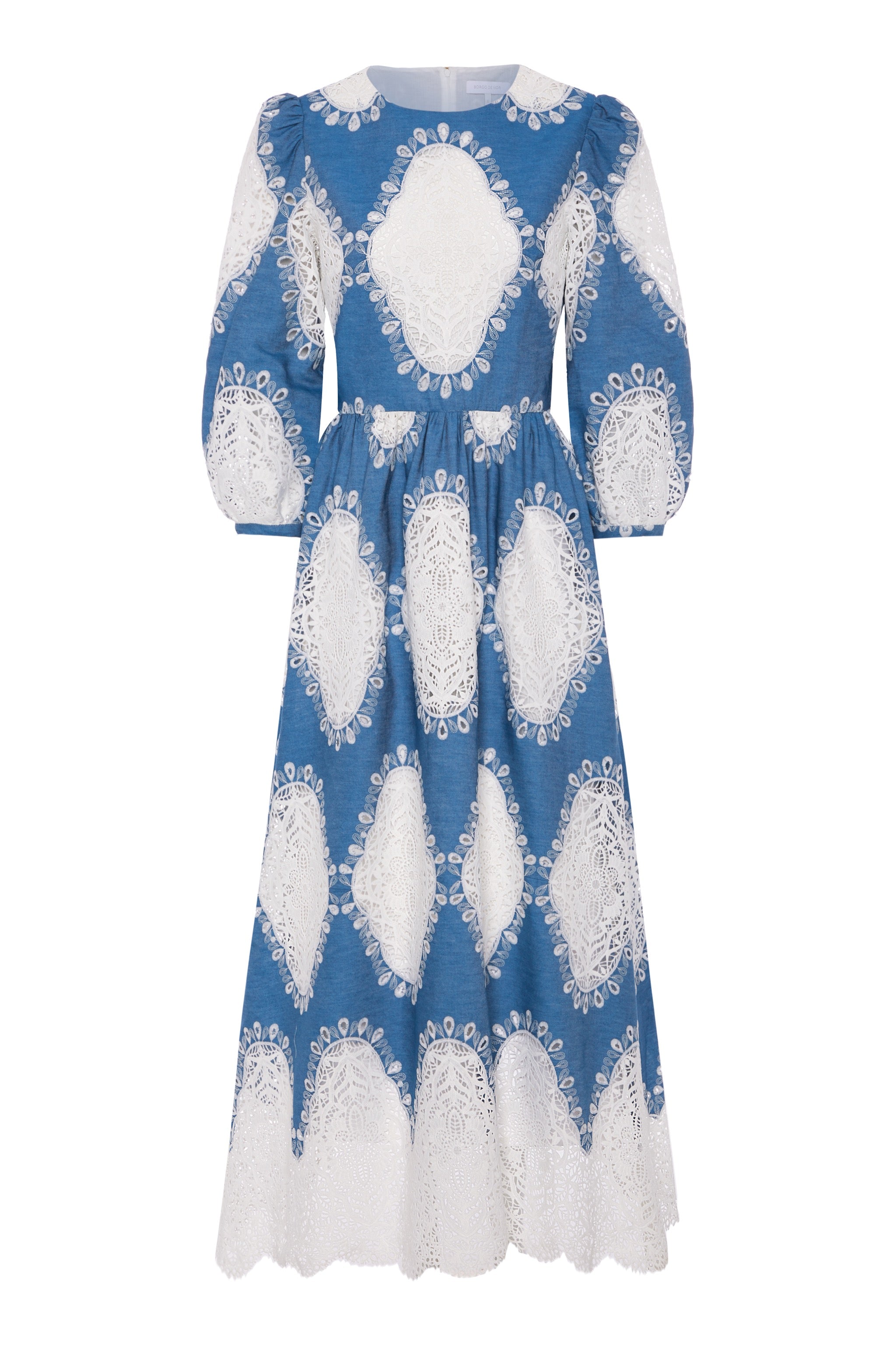 Constance Broderie Anglaise Midi Dress - Lace/Denim Borgo de Nor Constance Broderie Anglaise Midi Dress - Lace/Denim Borgo de Nor