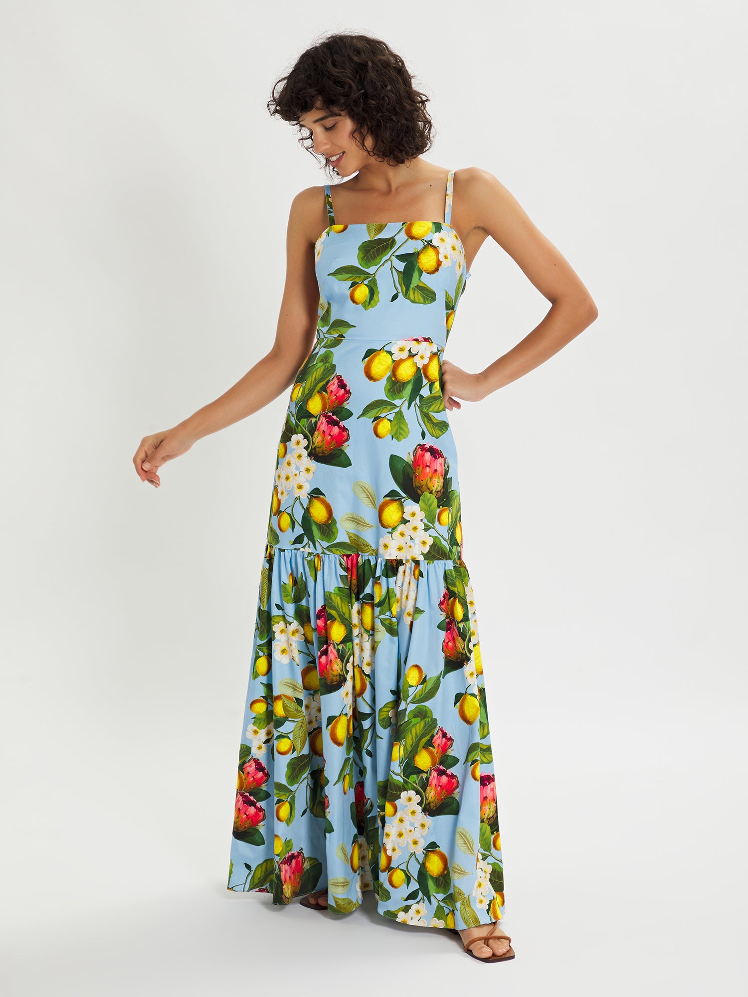 Cordelia Floral Cotton Maxi Dress – Soft Blue – Borgo de Nor