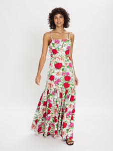 Cordiela Cotton Floral Maxi Dress –  White/Red