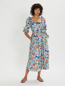 Corina Floral Cotton Midi Dress – Pale Blue