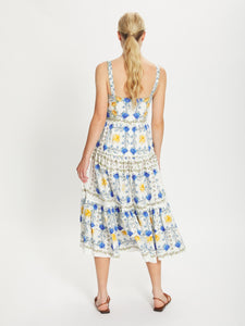Daniela Cotton Midi Dress - Yellow/Blue/White
