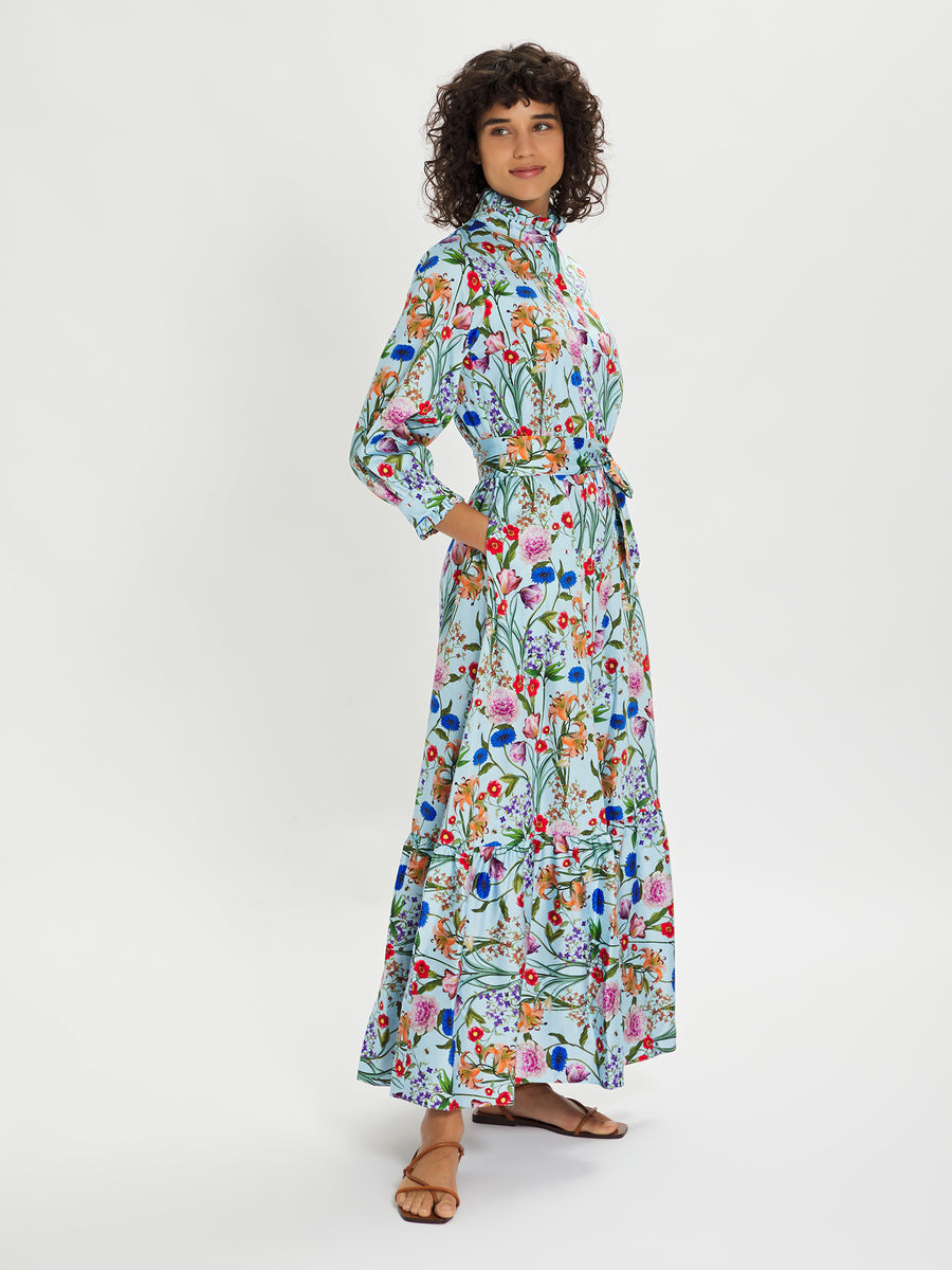 Demi Blue Floral Cotton Maxi Dress – Pale Blue- Borgo de Nor