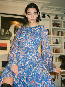 Dianora Chiffon Long Sleeved Maxi Dress - Paisley Blue