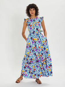 Gabrielle Floral Pop Cotton Maxi Dress – Blue