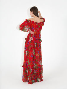 Gwendolyn Georgette Off-the-Shoulder Maxi Dress - Safari Red