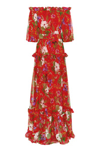 Gwendolyn Georgette Off-the-Shoulder Maxi Dress - Safari Red