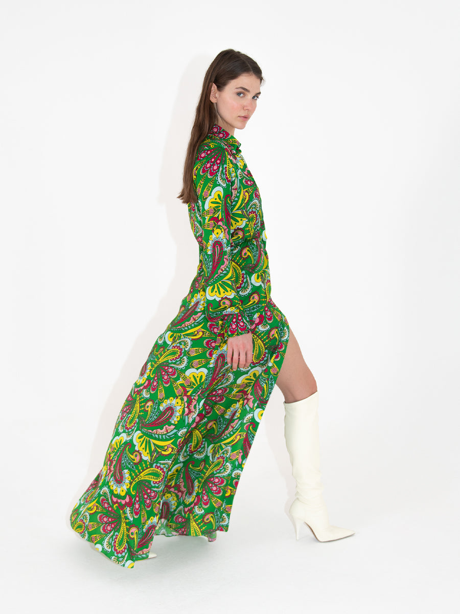 Jacqueline Borgo – Nor Paisley de - Green Shirt Dress Crepe Maxi