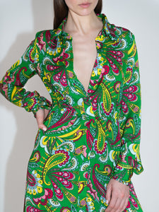 Jacqueline Crepe Shirt Maxi Dress - Paisley Green